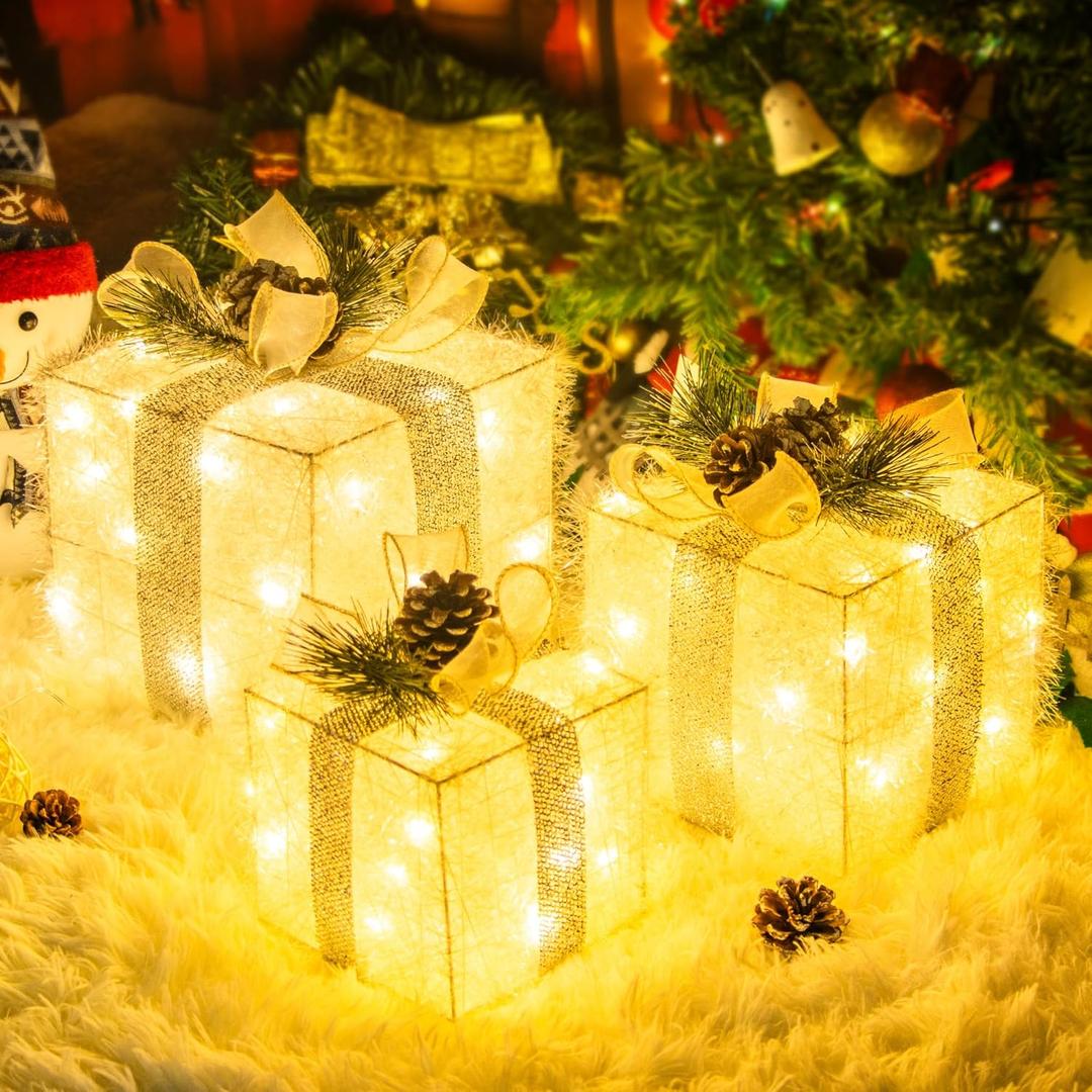 Set of 3 Valentines Decorations Lighted Gift Boxes - 65 LED Pre-Lit, Plug-in Light Up Presents Box - Decor for Christma Tree, Indoor Outdoor Home,Yard, Lawn - Ideal for Valentines, Holiday, Party, Anniversary