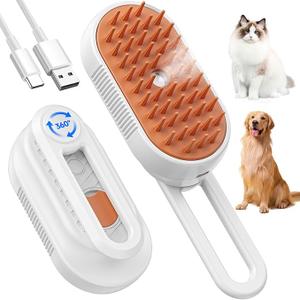 3 Packs at Steam Brush for Shedding, 4 in 1 Cat Steamy Brushs Cleanser with Foldable Handle, Pet Spa Brush for Cats, Spritz Defur Comb for Pets, Steam Brushs for Cats, Pet Spray Hair Removal Comb