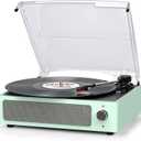 Record Player for Vinyl with Speakers Turntable Vinyls Records Belt-Driven Turntables 3-Speed 3 Size Wireless Bluetooth Headphone AUX-in RCA Line LP Vinyl Players Auto Stop New Sleek Pale Green