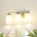 Brushed Nickel Bathroom Light Fixtures, 3-Light Bathroom Vanity Lighting Fixtures Over Mirror with Milky Glass, Modern Wall Sconce Lights for Bath, OS-JJ8301-3BN