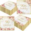90th Birthday Napkins,40pcs 90th Birthday Party Decorations Paper Napkins Disposable Rose Gold Happy 90th Birthday Decorations for Women Men