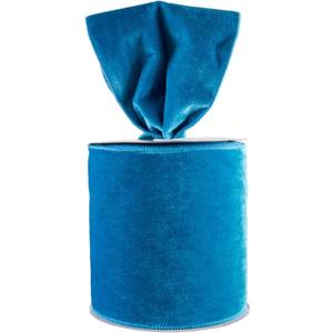 Meseey Velvet Wired Edge Ribbon, 4 Inch Width, Christmas Gift Wrapping Ribbon, Waterproof for Wreath DIY Crafts (Turquoise Blue, 10 Yards)