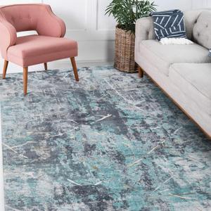HATPPT Area Rug - 5x7 Washable Soft Abstract Non-Slip Non-Shedding Low Pile Vintage Rug for Living Room, Bedroom, Farmhouse, Dining Room, Kids Playroom, 5 X 7 Carpet Grey/Blue Alps