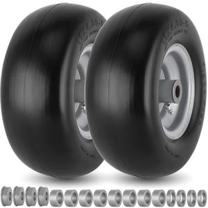 11x4.00-5 Lawn Mower Tires Flat Free for Zero Turn Lawn Mowers Front Tires, 11x4-5 Solid Smooth Tread Tire With 3/4" or 5/8" Bushing, 3.4"-4"-4.5-5" Centered Hub, Universal Adapter Kit
