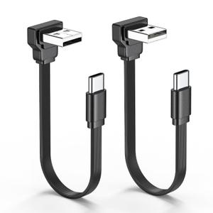 2PCS Right Angle USB to Type C Adapter, 90 Degree Flat USB A to C Cable,Short Flexible Male to Male Cable 66W 4inch-10CM for Vehicles, Desktop PCs, Smartphones,and More(UP Angle+Down Angle)