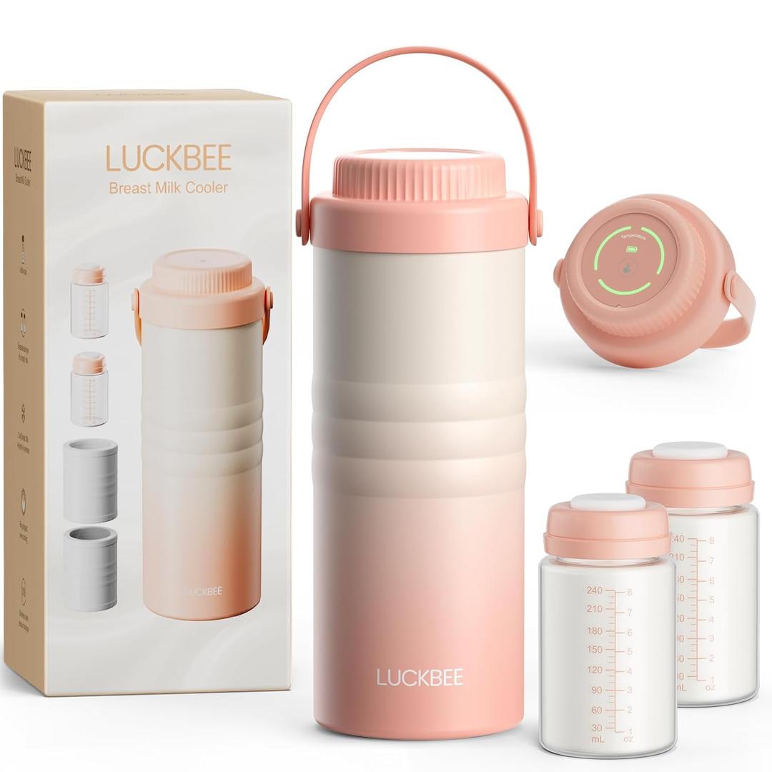 LUCKBEE 24H Portable Breast Milk Cooler with LCD Display  Insulated Milk Storage Bottle, Holds 2 Bottles 16oz, Compact Breast Pump Bag Accessory, Breastfeeding Essentials for Travel and Work (Pink)