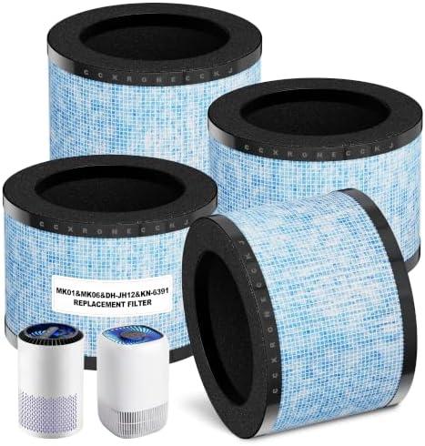 MK01 DH-JH12 Upgrade Replacement Filter For Aroeve MK01 MK06 Air Purifier | 4Pack MJ012H Filter Replacement Fits MK-06, Tolife TZ-K1, POMORON MJ001H, MJ012H, FreAire KN6391,Kloudi DH-JH01