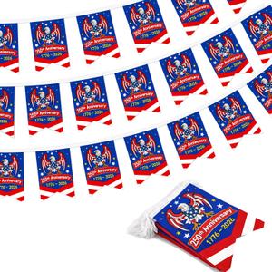 2 x 250 Anniversary USA Bunting Banner Decorations, 4th of July USA 1776-2026 Patriotic Pennant Flag Garland Indoor Outdoor Party String Banner for Independence Day American 250 Year Flag Decor