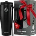 Hydracy 40 oz Tumbler with Handle and Straw, Stainless Steel Insulated Travel Cup with No Spill Rotatable Flip Lid for Left or Right Hand Use, Rubber Base, Fits in Cup Holder - Sexy Black