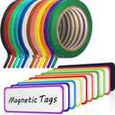 Fainne 12 Roll 1/8 Whiteboard Thin Tape with 54 Magnetic Dry Erase Label Name Plate Tag Magnetic Name Tag Pinstriping Tape for Back to School Office Supplies(Colorful,3.2 x 1.2 in)