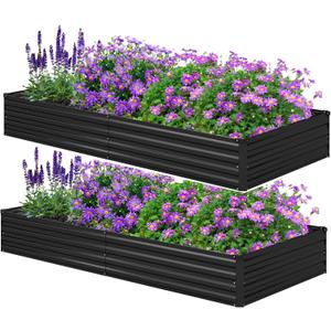 Galvanized Raised Garden Bed,Outdoor Planter Box Metal Patio Kit Planting Bed for Vegetables Flowers Herb,8x4x1ft(2 Pack),Black