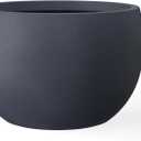 Kante 15.7" Dia Round Concrete Planter, Outdoor/Indoor Large Bowl Plant Pots with Drainage Hole and Rubber Plug for Garden Patio Balcony Home, Charcoal