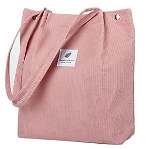 Corduroy Tote Bag Cute Tote Bags for Women Shoulder Bag with Inner Pocket for Work Beach Travel and Shopping Grocery