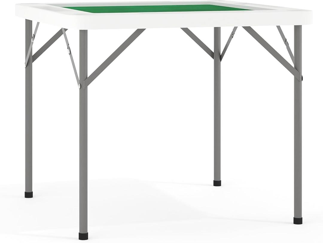 Flash Furniture Silas 34.5" Square Folding Card Table with Felt Green Surface and Cup Holders, Portable Folding Game Table for 4 Players, White/Green