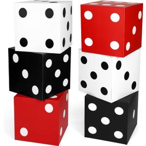 Tinoaly 6pcs Large Dice Favor Boxes, 11x11x11 Inch Casino Theme Party Decorations Dice Boxes for Centerpieces Table Top Decor for Casino Game Night Las Vegas Birthday Party Decorations (3 Colors)
