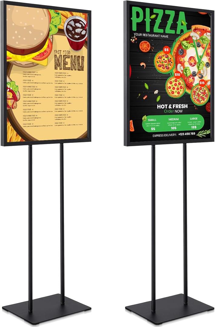 2 Pcs 22" x 28" Twin Pole Bulletin Sign Holder Floor Stand Heavy Duty Floor Standing Poster Display Stand Black Display Poster Holder with Rectangular Base for Outdoor Indoor Store Business