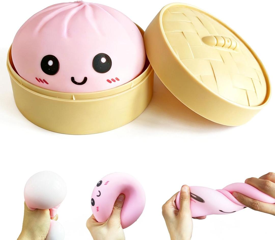 Dumpling Squishy Mystery Box, Super Soft Slow Rising TPR Tear-Resistant Smiley Face Dumpling Toy, Fidget Sensory Toys for Easter Basket Stuffers, Parties, Classroom Prizes Adults KidsPink