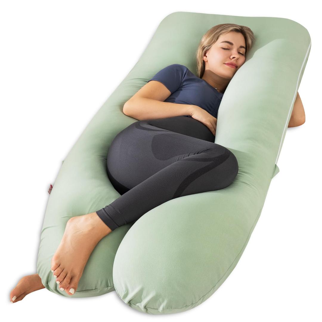 Meiz Pregnancy Pillow, U Shaped Pregnancy Pillows for Sleeping Cooling, 55 Inch Maternity Pillow for Pregnant Women, Body Pillows for Adults, Rayon Cover from Bamboo, Sage Green Meiz Pregnancy Pillow, U Shaped Pregnancy Pillows for Sleeping Cooling, 55 Inch Maternity Pillow for Pregnant Women, Body Pillows for Adults, Rayon Cover from Bamboo, Sage Green