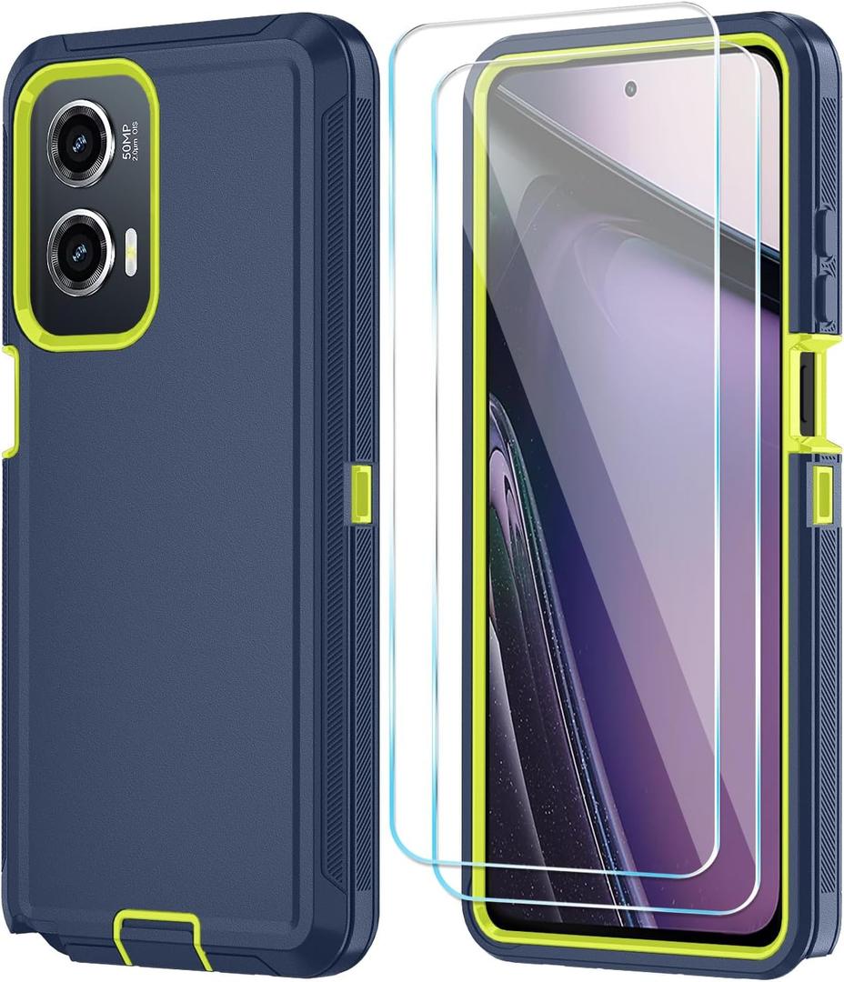 Qinmay Phone Case for Motorola Moto G Stylus 5G 2024 Case with HD Screen Protector, Heavy Duty Shockproof & Dropproof 3-Layer Cover Phone Case (DarkBlueGreen, for Moto G Stylus 2024)