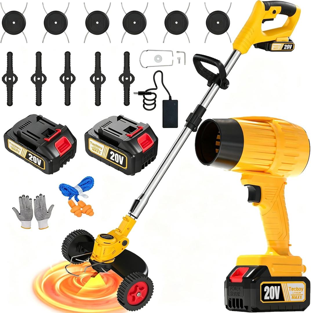 20V Cordless Weed Wacker and Leaf Blower Combo Kit with 2 Batteries, Electric String Trimmers with 11 Pcs Blades for Makita Battery Grass Trimmer Lawn Mower Eater Brush Cutter Yard Garden Tool YellowC