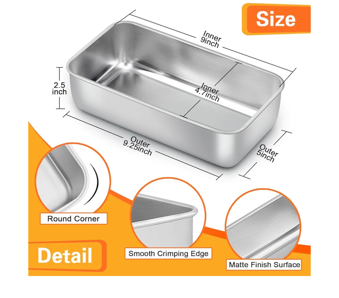 E-far Loaf Pan Set of 4, 9x5 Inch Stainless Steel Bread Loaf Pan, Metal Bakeware for Baking Bread Cake Meatloaf Brownies, Healthy & Non Toxic, Easy Release & Dishwasher Safe