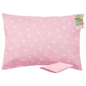 ZPECC Toddler Pillow with Pillowcase - 13x18 Organic Cotton Hypoallergenic Kids Pillow, Baby Essentials for Travel Crib Daycare Stroller (Intended for Age 2 and up) Love (2 Piece Set)