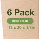 Rowood 6 Pack Birch Plywood 1/8,12x20x1/8inch, 3mm Thick Unfinished Wood for Laser Cutting and Engraving, DIY Ornaments, Wood Burning, Models Drawing