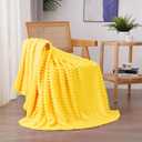 Linecooo Bright Yellow Fleece Throw Blanket 50”×60” for Couch Sofa Bed, Super Soft Cozy Plush Microfiber Flannel Blanket with Stripes Design Lightweight for Adults, Woman, Girls
