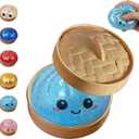 Glitter Dumpling,Colorful Dumpling Squishes Stress Balls with Steamer,Glitter Dumplings Squishies Box,Soft Squeeze Decompression Dough for Anxiety Relief Easter Basket Stuffers (Sky Blue)