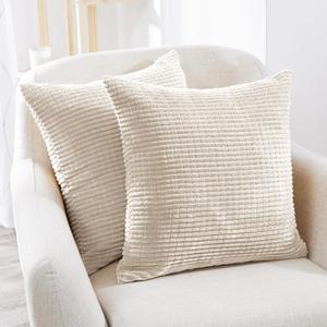 Deconovo Modern Corduroy Throw Pillow Covers Set of 2  Elegant Soft Cushion Covers, Machine Washable Home Decor for Living Room, Sofa, Bedroom | Cream, 18 x 18 Inch