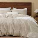PHF 100% Cotton Waffle Duvet Cover King Size, Soft Breathable Cotton Bedding Duvet Cover Set for All Season, Weave Luxury Textured Design for All Home Decor, 3 Pieces, 104"x90", Oatmeal