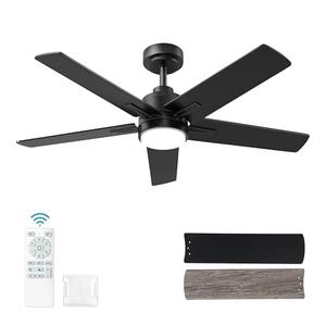 YUHAO 48 Inch Black Ceiling Fan with Light and Remote Control.Noiseless,Dimmable, 3CCT,6 Speeds Reversible, Modern DC Ceiling Fans for Indoor Use