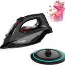 Cordless Iron for Clothes, 1500W Steam Iron Rapid Heating, Ceramic Soleplate, Auto Shut Off, Self-Clean, Anti-Calc, 3 Temperature Settings, 11.84oz Water Tank Ironing Clothes for Home, Black