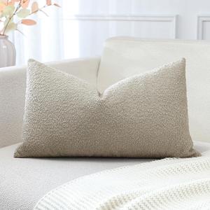 OTOSTAR Set of 1 Textured Boucle Throw Pillow Covers Lumbar Pillow Cases Cozy Soft Decorative Couch Cushion Case for Chair Sofa Bedroom Living Room Home Decor 16 x 24 Inch, Oatmeal