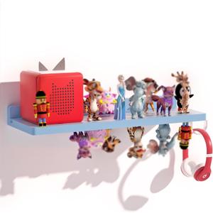 for Tonies Shelf Magnetic - Tonies Figure Organizer for Kids Room, Wooden Magnetic Display Shelf for Tonies Box Holder, Wall Floating Shelves Toy Storage Compatible Charging Station (1 Tier, Blue)