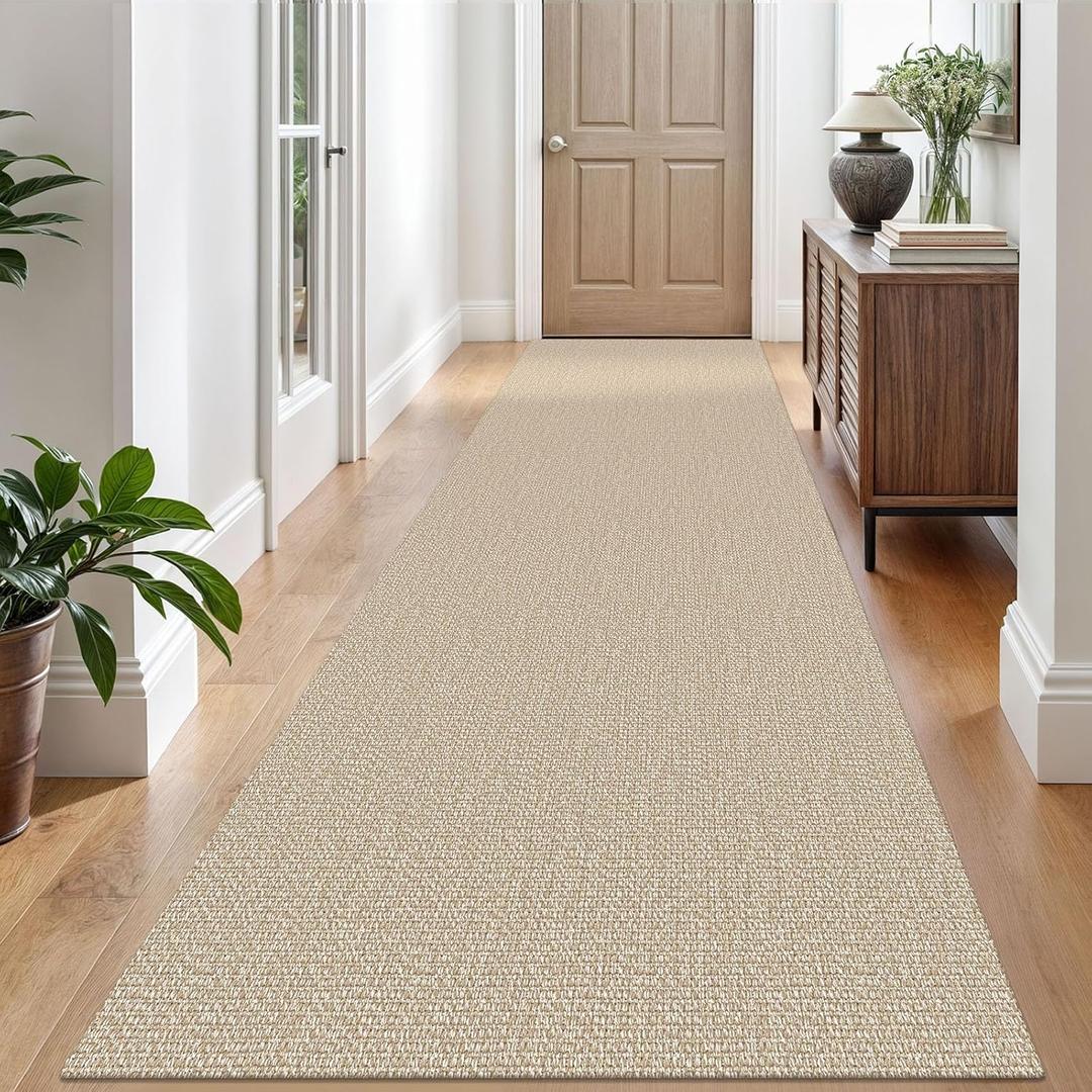 EARTHALL Washable Runner Rug 3x10 Ft Non Slip Runners for Hallways Long Cotton Rubber Backed Kitchen Runner Braided Indoor Floor Carpet Runners for Entryway, Hallway, Kitchen, Send/Beige