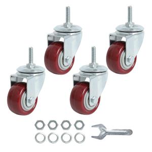 Finnhomy Swivel Caster Wheels 2 Inch Heavy Duty Threaded Stem Casters 1/4" - 20 x 1 Set of 4 for Wire Shelve Wheels PU Load Bearing 800 Lbs Anti-wear Smooth Casters, Red