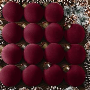 Liliful 15 Pcs Velvet Christmas Balls Bulk Flocked Christmas Tree Ball Ornaments Plastic Xmas Decorative Hanging Ornaments (Burgundy) (3.15 Inch)