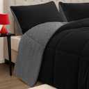 Fluffy Sherpa California King Comforter Set 3 Pieces,Thick Reversible Down Alternative Fleece Comforter & 2 Pillow Shams,Soft Micromink Winter Warm Plush Bedding Comforter Sets (Black,Cal King)