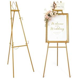 53.9" Gold Easel Stand for Sign, Heavy Duty Metal Display Easel with Storage Bag, Adjustable Art Easel for Wedding Sign, Painting, Picture (Dented details)