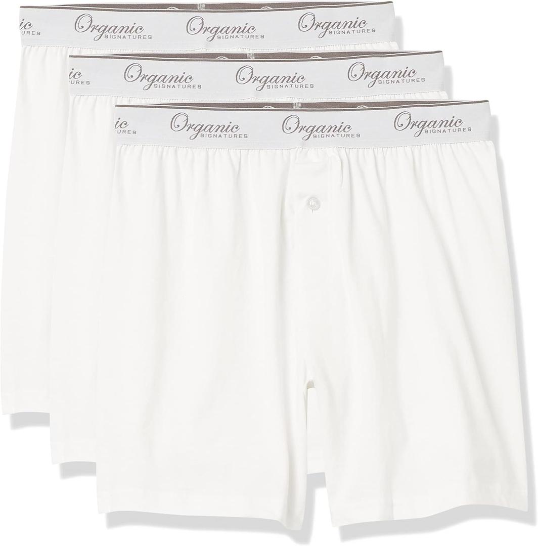 Organic Signatures Men's Boxers 100% Organic Cotton, Soft Boxers for Men, 3-Pack (Large, White)