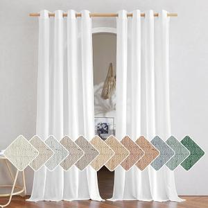 NICETOWN White Sheer Linen Curtains for Living Room 84 inch Length 2 Panels Set, Grommet Semi Sheer Privacy with Light Filtering Flax Window Treatments for Bedroom, W52 x L84