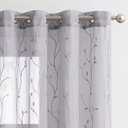jinchan Grey Sheer Curtains for Bedroom 84 Inch Length Leaf Embroidered Semi Sheers for Living Room Botanical Embroidery Voile Transparent Grommet Window Treatments 2 Panels