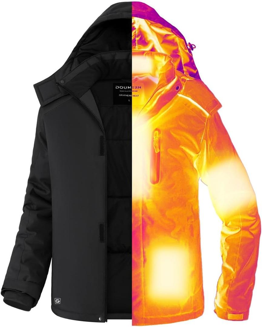 Graphene Men Heated Jacket Coat with 18400 mAh Battery Pack & Adaptor (X-Large, Black2025)