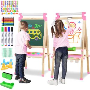 JOYOOSS Easel for Kids Art Easel for Toddlers,Wooden Kid Easel with Paper Roll - Chalkboard for Kids Adjustable Double Sided Kid Dry Erase Board,Outdoor Art Easel Toddler