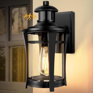Motion Sensor Outdoor Lights, 3 Lighting Modes Porch Light Fixture for House, Dusk to Dawn Exterior Wall Light, Waterproof Aluminum Anti-Rust Lantern for Garage Entryway, Motion Activated (1pack, Black)