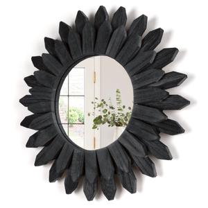 LOSOUR 2 Pack Boho Wall Decor Sunburst Mirror 12 inch Black Round Wood Mirror Boho Mirror Farmhouse Wall Decor for Bedroom Living Room Entryway