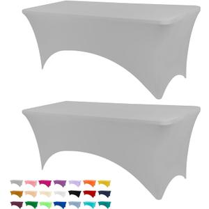 BDDC Table Covers for 6 Foot Tables, 2 Pack Sliver Gray Washable and Wrinkle Resistant Stretch Tablecloths Rectangle 6ft for Events, Wedding, Banquets, Parties
