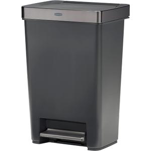 Rubbermaid Premier Series III Step-On Trash Can for Home and Kitchen, with Stainless Steel Rim, 12.4 Gallon, Charcoal, for Home/Kitchen/Garage/Apartment/Office