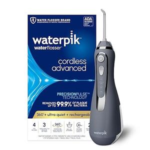 Waterpik Cordless Advanced 2.0 Water Flosser For Teeth, Gums, Braces, Dental Care With Travel Bag and 4 Tips, ADA Accepted, Rechargeable, Portable, and Waterproof, Gray WP587, Packaging May Vary